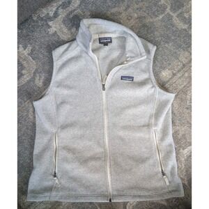 Patagonia Synchilla Fleece Vest Womens Large White Grey Full Zip Up Sweater